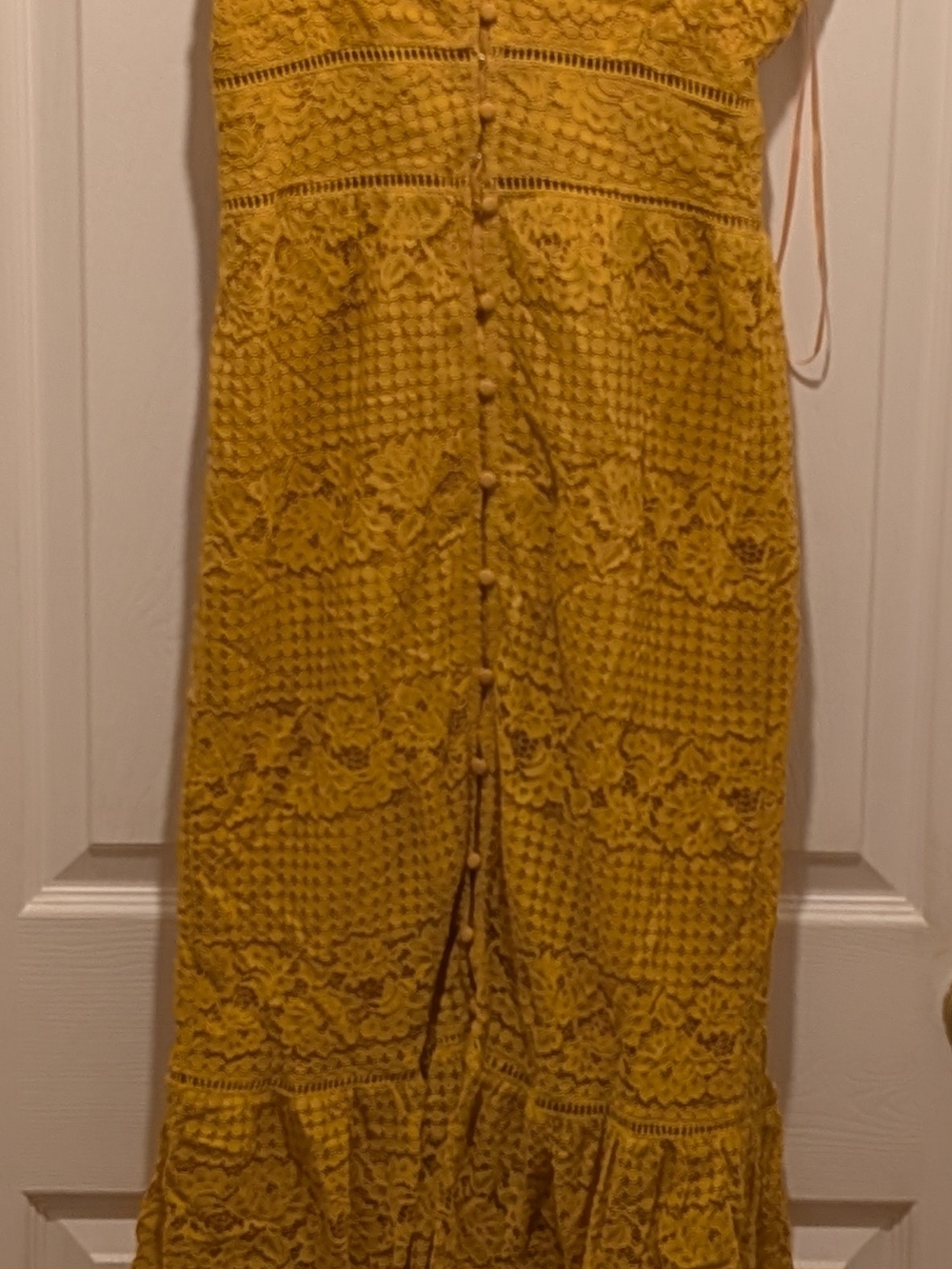 Francesca's Collections Mustard Yellow Lace Maxi Skirt with Button Trim
